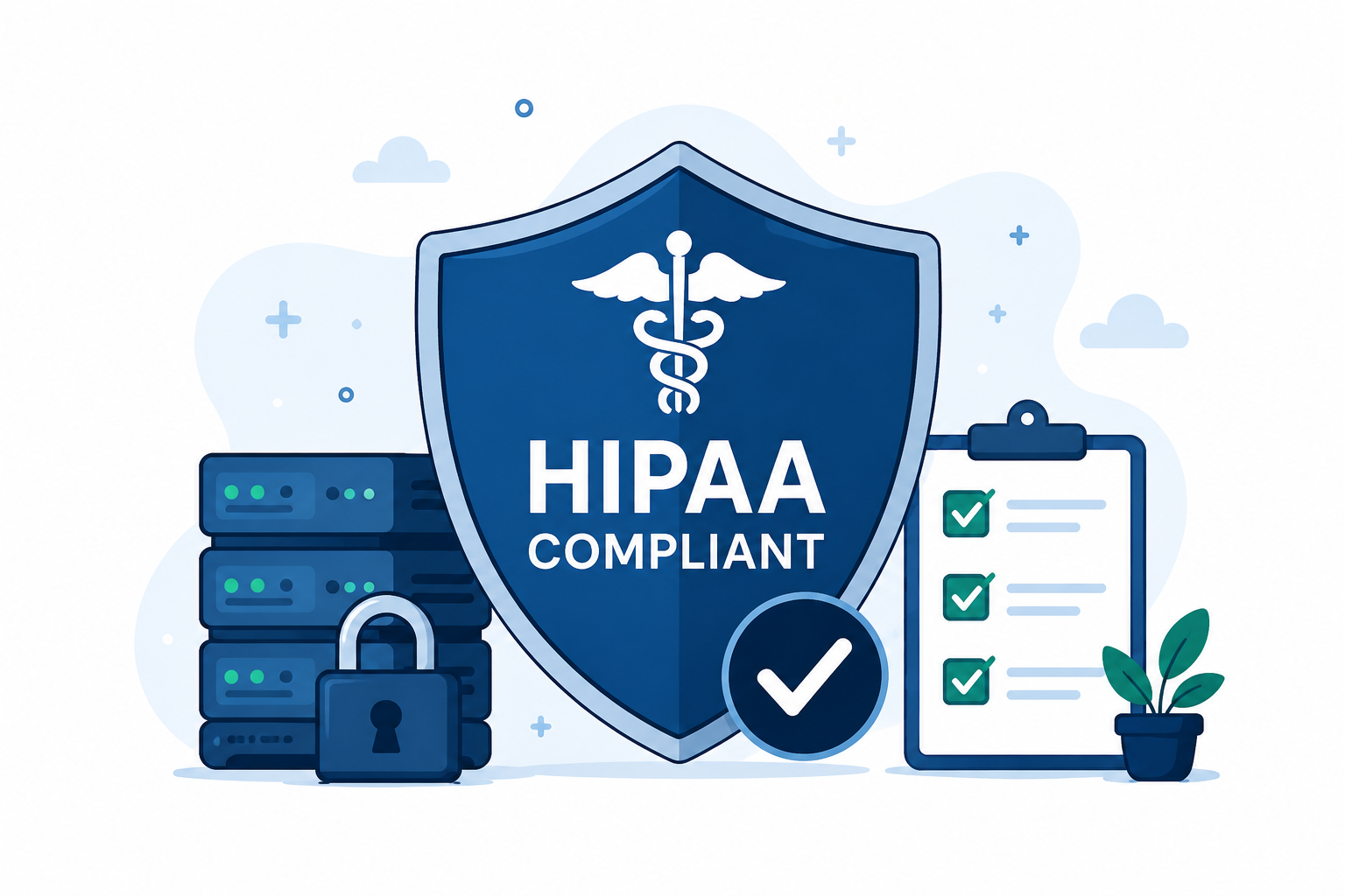 Built to HIPAA compliant standards: encrypted servers, a locked shield, and audited checklists