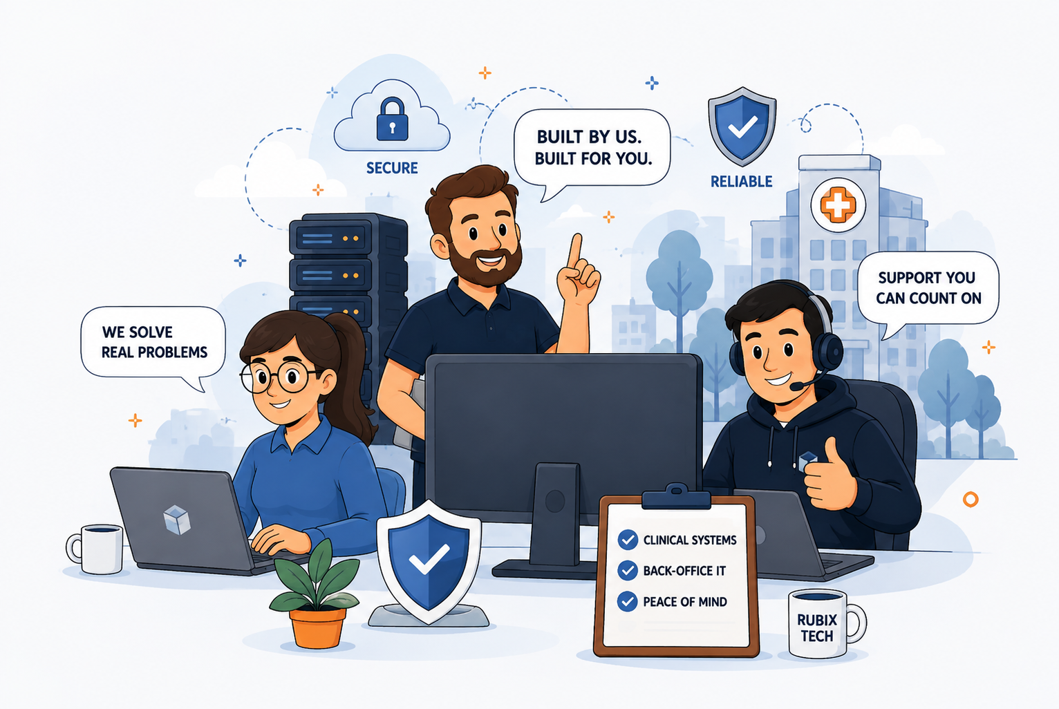 Rubix engineers and support staff at work: secure, reliable, built by us for you
