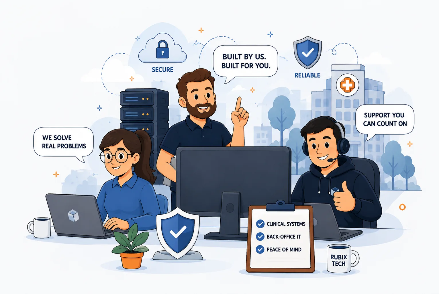 Rubix engineers and support staff at work: secure, reliable, built by us for you